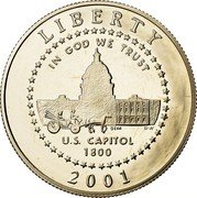 USA Half Dollar U.S. Capitol Visitor Center 2001 P Proof KM# 323 LIBERTY IN GOD WE TRUST U.S. CAPITOL 1800 coin obverse USA Half Dollar U.S. Capitol Visitor Center 2001 P Proof KM# 323 LIBERTY IN GOD WE TRUST U.S. CAPITOL 1800 coin obverse