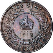 Canada One Cent George V 1913 KM# 16 ONE CENT NEWFOUNDLAND coin reverse Canada One Cent George V 1913 KM# 16 ONE CENT NEWFOUNDLAND coin reverse