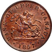 Canada One Half-penny Bank of Upper Canada Token 1857 Proof KM# Tn2a BANK OF UPPER CANADA coin obverse Canada One Half-penny Bank of Upper Canada Token 1857 Proof KM# Tn2a BANK OF UPPER CANADA coin obverse