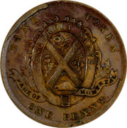Canada One Penny Bouquet Sous 1839 KM# Tn17 BANK TOKEN CONCORDIA SALUS BANK OF MONTREAL ONE PENNY coin reverse