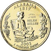 USA Quarter Dollar Alabama 2003 P KM# 344 UNITED STATES OF AMERICA QUARTER DOLLAR LIBERTY IN GOD WE TRUST coin obverse USA Quarter Dollar Alabama 2003 P KM# 344 UNITED STATES OF AMERICA QUARTER DOLLAR LIBERTY IN GOD WE TRUST coin obverse