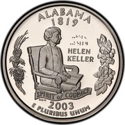 USA Quarter Dollar Alabama 2003 S KM# 344a ALABAMA 1819 E PLURIBUS UNUM HELEN KELLER SPIRIT OF COURAGE coin reverse USA Quarter Dollar Alabama 2003 S KM# 344a ALABAMA 1819 E PLURIBUS UNUM HELEN KELLER SPIRIT OF COURAGE coin reverse