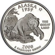USA Quarter Dollar Alaska 2008 S KM# 424a ALASKA 1959 E PLURIBUS UNUM THE GREAT LAND coin reverse USA Quarter Dollar Alaska 2008 S KM# 424a ALASKA 1959 E PLURIBUS UNUM THE GREAT LAND coin reverse