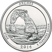 USA Quarter Dollar Arches National Park 2014 S KM# 568 ARCHES, UTAH, 2014 E PLURIBUS UNUM coin reverse