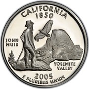 USA Quarter Dollar California 2005 S KM# 370a CALIFORNIA 1850 E PLURIBUS UNUM JOHN MUIR YOSEMITE VALLEY coin reverse USA Quarter Dollar California 2005 S KM# 370a CALIFORNIA 1850 E PLURIBUS UNUM JOHN MUIR YOSEMITE VALLEY coin reverse