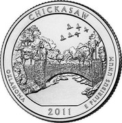 USA Quarter Dollar Chickasaw National Recreation Area 2011 D KM# 498 CHICKASAW OKLAHOMA E PLURIBUS UNUM coin reverse USA Quarter Dollar Chickasaw National Recreation Area 2011 D KM# 498 CHICKASAW OKLAHOMA E PLURIBUS UNUM coin reverse