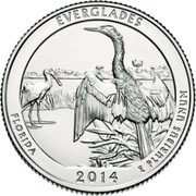 USA Quarter Dollar Everglades National Park 2014 D KM# 570 EVERGLADES, FLORIDA 2014 E PLURIBUS UNUM coin reverse