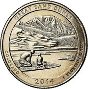 USA Quarter Dollar Great Sand Dunes National Park - CO 2014 P KM# 569 UNITED STATES OF AMERICA QUARTER DOLLAR LIBERTY IN GOD WE TRUST coin obverse
