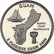 USA Quarter Dollar Guam 2009 S KM# 447a GUAM E PLURIBUS UNUM GUAHAN ITANO' MANCHAMORRO coin reverse USA Quarter Dollar Guam 2009 S KM# 447a GUAM E PLURIBUS UNUM GUAHAN ITANO' MANCHAMORRO coin reverse