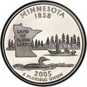 USA Quarter Dollar Minnesota 2005 S KM# 371a MINNESOTA 1858 E PLURIBUS UNUM LAND OF 10,000 LAKES coin reverse USA Quarter Dollar Minnesota 2005 S KM# 371a MINNESOTA 1858 E PLURIBUS UNUM LAND OF 10,000 LAKES coin reverse