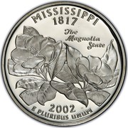 USA Quarter Dollar Mississippi 2002 S KM# 335a MISSISSISSI 1817 E PLURIBUS UNUM THE MAGNOLIA STATE coin reverse USA Quarter Dollar Mississippi 2002 S KM# 335a MISSISSISSI 1817 E PLURIBUS UNUM THE MAGNOLIA STATE coin reverse