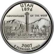 USA Quarter Dollar Utah 2007 S KM# 400a UTAH 1896 E PLURIBUS UNUM CROSSROADS OF THE WEST coin reverse USA Quarter Dollar Utah 2007 S KM# 400a UTAH 1896 E PLURIBUS UNUM CROSSROADS OF THE WEST coin reverse