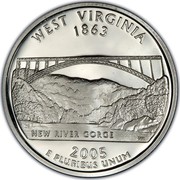 USA Quarter Dollar West Virginia 2005 S KM# 374a WEST VIRGINIA 1863 E PLURIBUS UNUM NEW RIVER GORGE coin reverse USA Quarter Dollar West Virginia 2005 S KM# 374a WEST VIRGINIA 1863 E PLURIBUS UNUM NEW RIVER GORGE coin reverse
