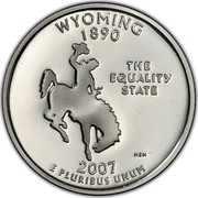 USA Quarter Dollar Wyoming 2007 S KM# 399a WYOMING 1890 E PLURIBUS UNUM THE EQUALITY STATE coin reverse USA Quarter Dollar Wyoming 2007 S KM# 399a WYOMING 1890 E PLURIBUS UNUM THE EQUALITY STATE coin reverse