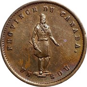 Canada Sou Quebec Bank Token 1852 KM# Tn20 PROVINCE DU CANADA UN SOU coin obverse