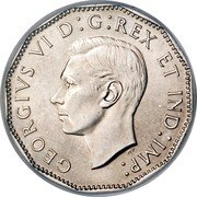 Canada V Cents Victory 1944 KM# 40a GEORGIVS VI D:G:REX ET IND:IMP: HP coin obverse Canada V Cents Victory 1944 KM# 40a GEORGIVS VI D:G:REX ET IND:IMP: HP coin obverse