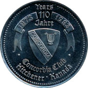 Canada $1.00 Concordia Club Kitchener - Oktoberfest Dollar 1983 UNC YEARS 110 JAHRE 1873 1983 CONCORDIA CLUB KITCHENER KANADA CONCORDIA coin obverse Canada $1.00 Concordia Club Kitchener - Oktoberfest Dollar 1983 UNC YEARS 110 JAHRE 1873 1983 CONCORDIA CLUB KITCHENER KANADA CONCORDIA coin obverse