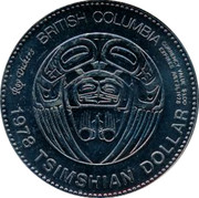 Canada $1.00 Tsimshian 1978 UNC BRITISH COLUMBIA 1978 TSIMSHIAN DOLLAR CURRENCY $1.00 EXPIRES JULY 31, 1978 ROY DUKERS 1978 TSIMSHIAN DOLLAR coin reverse Canada $1.00 Tsimshian 1978 UNC BRITISH COLUMBIA 1978 TSIMSHIAN DOLLAR CURRENCY $1.00 EXPIRES JULY 31, 1978 ROY DUKERS 1978 TSIMSHIAN DOLLAR coin reverse