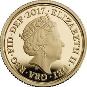 UK 1/4 Sovereign 200th Anniversary of the Modern Sovereign 2017 Proof ELIZABETH II∙DEI∙GRA∙REG∙FID∙DEF∙2017 J.C coin obverse UK 1/4 Sovereign 200th Anniversary of the Modern Sovereign 2017 Proof ELIZABETH II∙DEI∙GRA∙REG∙FID∙DEF∙2017 J.C coin obverse