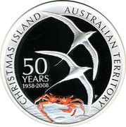 Australia 1 Dollar Christmas Island 2008 P Proof CHRISTMAS ISLAND AUSTRALIAN TERRITORY 50 YEARS 1958 TO 2008 SB P coin reverse Australia 1 Dollar Christmas Island 2008 P Proof CHRISTMAS ISLAND AUSTRALIAN TERRITORY 50 YEARS 1958 TO 2008 SB P coin reverse