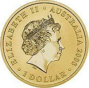 Australia 1 Dollar Lunar - Year of the Mouse 2008 P UNC ELIZABETH II AUSTRALIA 2008 1 DOLLAR IRB coin obverse