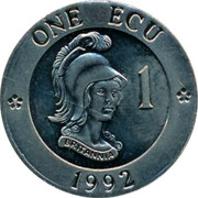 UK 1 ECU Bust of Britannia 1992 UNC X# 1 ONE ECU 1 1992 coin reverse
