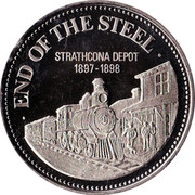 Canada $1 Edmonton - Alberta - Klondike Dollar 1975 UNC END OF THE STEEL STRATHCONA DEPOT 1897 - 1898 coin obverse Canada $1 Edmonton - Alberta - Klondike Dollar 1975 UNC END OF THE STEEL STRATHCONA DEPOT 1897 - 1898 coin obverse
