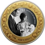 New Zealand $1 (Queen Elizabeth II's 90th birthday) $1 QUEEN ELIZABETH 90TH BIRTHSAY coin reverse New Zealand $1 (Queen Elizabeth II's 90th birthday) $1 QUEEN ELIZABETH 90TH BIRTHSAY coin reverse