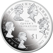 New Zealand $1 Queen's Coronation 60th Anniversary 2013 THE QUEEN'S CORONATION 60TH ANNIVERSARY $1 1953-2013 coin reverse New Zealand $1 Queen's Coronation 60th Anniversary 2013 THE QUEEN'S CORONATION 60TH ANNIVERSARY $1 1953-2013 coin reverse