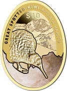 New Zealand $10 (Icons of New Zealand - Great Spotted Kiwi) GREAT SPOTTED KIWI APTERYX HAASTII $10 coin reverse
