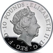 UK 10 Pounds 400th anniversary death of William Shakespeare 2016 Proof 10 POUNDS ELIZABETH II D G REG F D J.C coin obverse UK 10 Pounds 400th anniversary death of William Shakespeare 2016 Proof 10 POUNDS ELIZABETH II D G REG F D J.C coin obverse