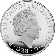 UK 10 Pounds Black Bull of Clarence 2018 Proof 10 POUNDS ELIZABETH II D G REG F D J.C coin obverse UK 10 Pounds Black Bull of Clarence 2018 Proof 10 POUNDS ELIZABETH II D G REG F D J.C coin obverse