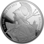 UK 10 Pounds Britannia 2015 5 OZ FINE SILVER 999 2015 BRITANNIA A.D. coin reverse UK 10 Pounds Britannia 2015 5 OZ FINE SILVER 999 2015 BRITANNIA A.D. coin reverse