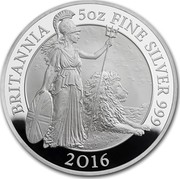 UK 10 Pounds Britannia 2016 BRITANNIA 5 OZ FINE SILVER 999 2016 SZ coin reverse UK 10 Pounds Britannia 2016 BRITANNIA 5 OZ FINE SILVER 999 2016 SZ coin reverse