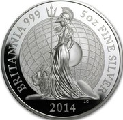 UK 10 Pounds Britannia 999 2014 Proof KM# 1326 BRITANNIA 999 5 OZ FINE SILVER 2014 J.C coin reverse UK 10 Pounds Britannia 999 2014 Proof KM# 1326 BRITANNIA 999 5 OZ FINE SILVER 2014 J.C coin reverse