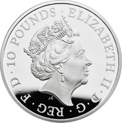 UK 10 Pounds Sapphire Jubilee 2017 ELIZABETH II D G REG F D 10 POUNDS J.C coin obverse UK 10 Pounds Sapphire Jubilee 2017 ELIZABETH II D G REG F D 10 POUNDS J.C coin obverse