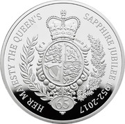 UK 10 Pounds Sapphire Jubilee 2017 HER MAJESTY THE QUEEN'S SAPPHIRE JUBILEE 1925-2017 65 coin reverse UK 10 Pounds Sapphire Jubilee 2017 HER MAJESTY THE QUEEN'S SAPPHIRE JUBILEE 1925-2017 65 coin reverse
