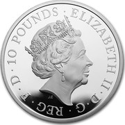 UK 10 Pounds Year of the Dog 2018 ELIZABETH II D G REG F D 10 POUNDS J.C coin obverse UK 10 Pounds Year of the Dog 2018 ELIZABETH II D G REG F D 10 POUNDS J.C coin obverse