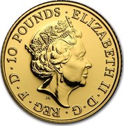 UK 10 Pounds Year of the Monkey 2016 10 POUNDS ELIZABETH II D G REG F D J.C coin obverse UK 10 Pounds Year of the Monkey 2016 10 POUNDS ELIZABETH II D G REG F D J.C coin obverse