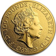 UK 100 Pounds 1 oz Gold Queen's Beasts (Griffin) 2017 ELIZABETH II ∙ D ∙ G ∙ REG ∙ F ∙ D ∙ 100 POUNDS ∙ J.C coin obverse