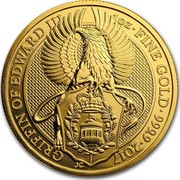 UK 100 Pounds 1 oz Gold Queen's Beasts (Griffin) 2017 GRIFFIN OF EDWARD III 1OZ ∙ FINE GOLD ∙ 999.9 ∙ 2017 JC coin reverse