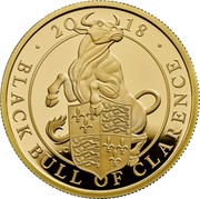 UK 100 Pounds Black Bull of Clarence 1 ounce 2018 Proof ∙20 18∙ BLACK BULL OF CLARENCE JC coin reverse UK 100 Pounds Black Bull of Clarence 1 ounce 2018 Proof ∙20 18∙ BLACK BULL OF CLARENCE JC coin reverse