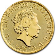 UK 100 Pounds Britannia 2018 ELIZABETH II ∙ D ∙ G ∙ REG ∙ F ∙ D ∙ 100 POUNDS ∙ J.C coin obverse UK 100 Pounds Britannia 2018 ELIZABETH II ∙ D ∙ G ∙ REG ∙ F ∙ D ∙ 100 POUNDS ∙ J.C coin obverse