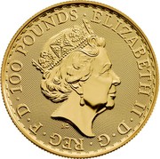 UK 100 Pounds Britannia (Oriental Border) 2018 ELIZABETH II ∙ D ∙ G ∙ REG ∙ F ∙ D ∙ 100 POUNDS ∙ J.C coin obverse UK 100 Pounds Britannia (Oriental Border) 2018 ELIZABETH II ∙ D ∙ G ∙ REG ∙ F ∙ D ∙ 100 POUNDS ∙ J.C coin obverse