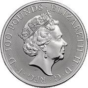 UK 100 Pounds Queen's Beasts (Griffin) 2018 ELIZABETH II D G REG F D 100 POUNDS J.C coin obverse UK 100 Pounds Queen's Beasts (Griffin) 2018 ELIZABETH II D G REG F D 100 POUNDS J.C coin obverse