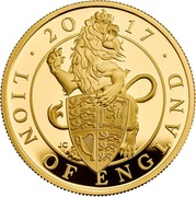 UK 100 Pounds Queen's Beasts - Lion of England 2017 Proof 20 17 LION OF ENGLAND JC coin reverse