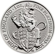 UK 100 Pounds Queen's Beasts - Lion of England 2017 LION OF ENGLAND 1 OZ FINE PLATINUM 999.5 2017 JC coin reverse