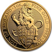 UK 100 Pounds Queen's Beasts - Lion of England (Abrasions) 2016 LION OF ENGLAND∙1oz FINE GOLD∙9999∙2016 JC coin reverse