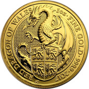 UK 100 Pounds Queen's Beasts - The Dragon 2017 RED DRAGON OF WALES 1oz. ∙ FINE GOLD ∙ 999.9 ∙ 2017 JC coin reverse