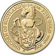 UK 100 Pounds Queen's Beasts (Unicorn) 2018 UNICORN OF SCOTLAND 1OZ ∙ FINE GOLD ∙ 999.9 ∙ 2018 JC coin reverse UK 100 Pounds Queen's Beasts (Unicorn) 2018 UNICORN OF SCOTLAND 1OZ ∙ FINE GOLD ∙ 999.9 ∙ 2018 JC coin reverse